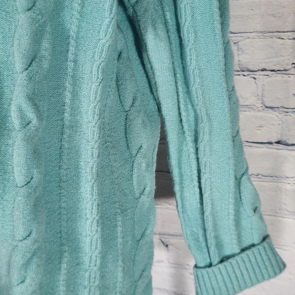 Talbots Teal Cable Knit Luxury Long Buttonup Lg Cardigan - Picture 7 of 7